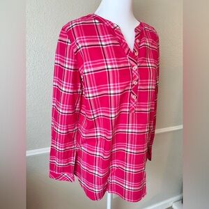 Talbots Vibrant Pink Plaid Blouse Button Down Medium Petite
